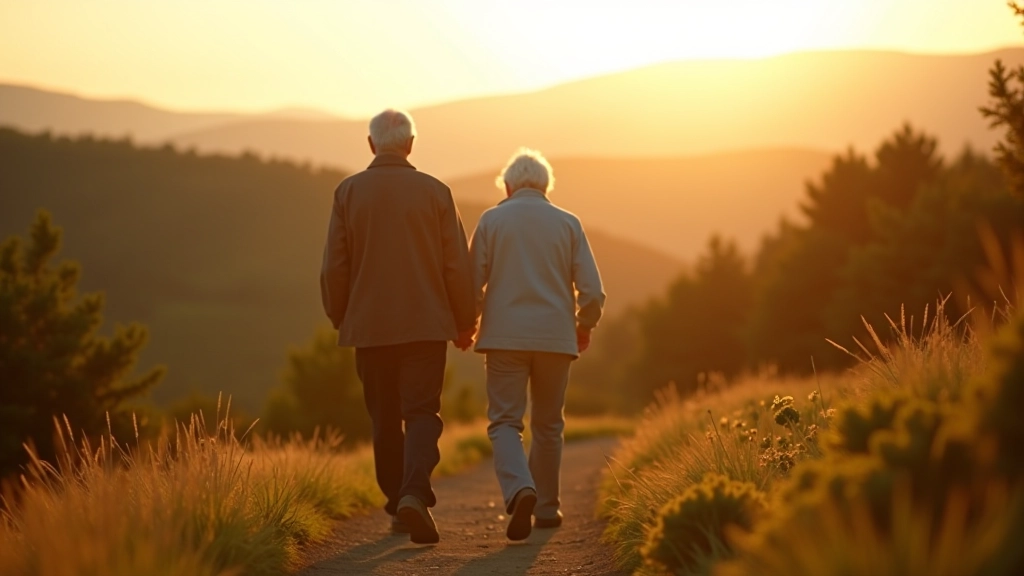 Retirees enjoying a panoramic ridge hiking trail together